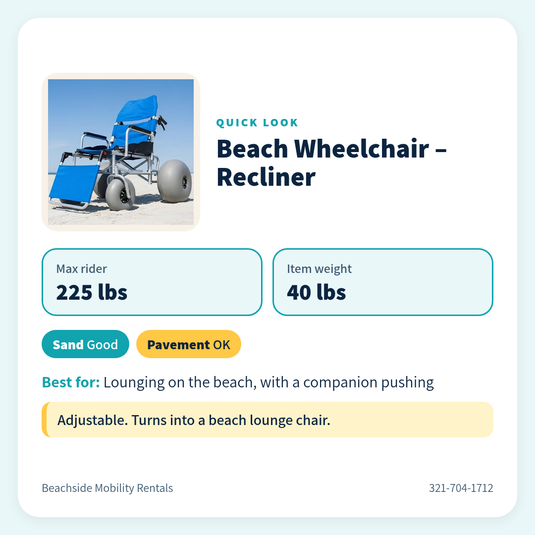 Beach Wheelchair – Recliner quick stats